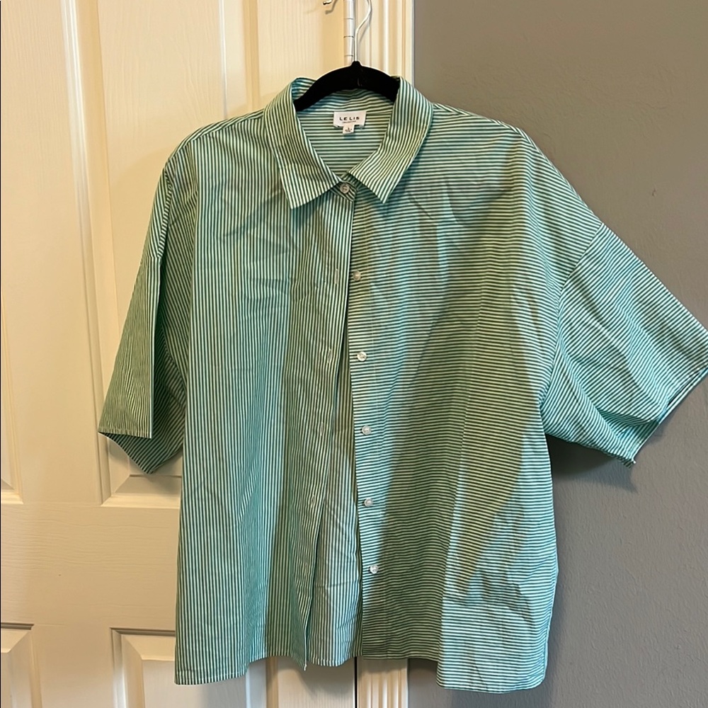 Green Button Down Shirt with Classic Collar